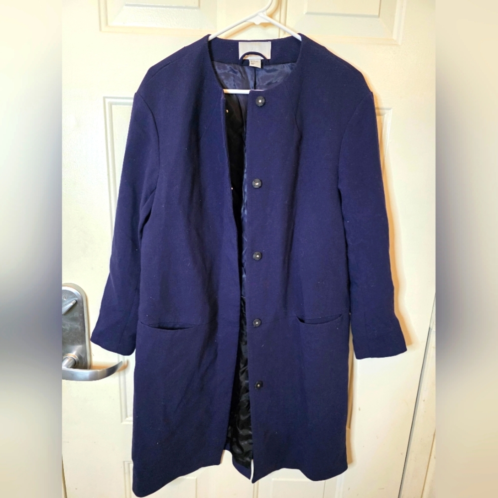 H&M Navy Blue Snap Front Coat Fully‎ Lined Size 6